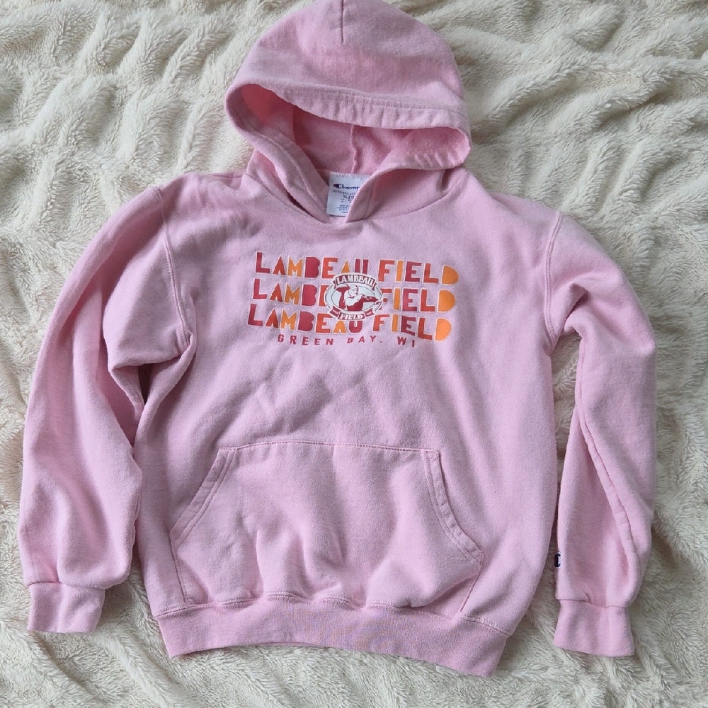 Champion 10-12 Youth Pink Lambeau Field Hoodie Green Bay Packers
